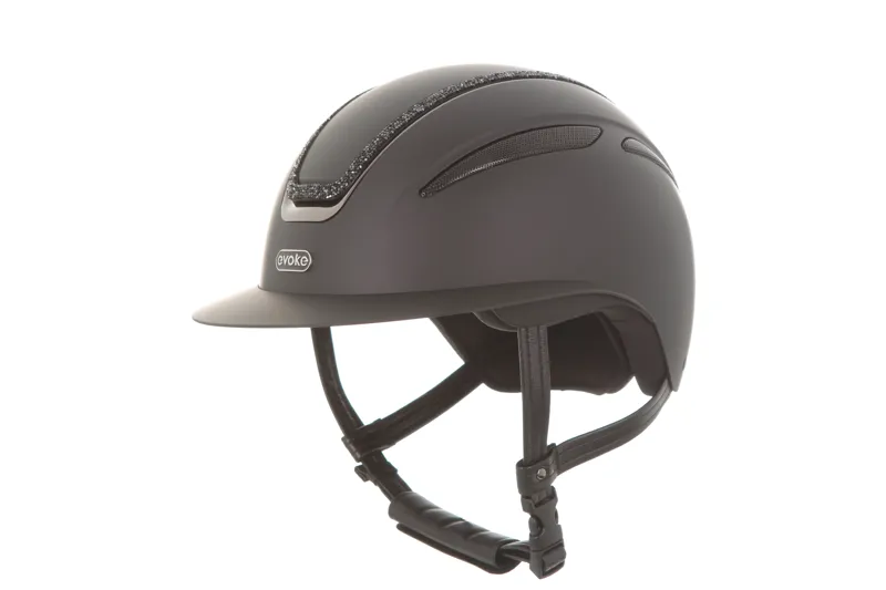 evoke Callisto Wide Peak Riding Hat in Black with Black Crystal Frame-4