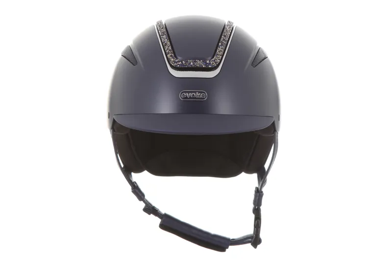 evoke Callisto Classic Peak Riding Hat in Navy with Navy Crystal Frame
