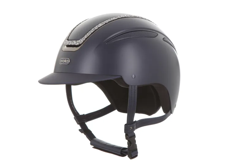 evoke Callisto Classic Peak Riding Hat in Navy with Silver Crystal Frame-1