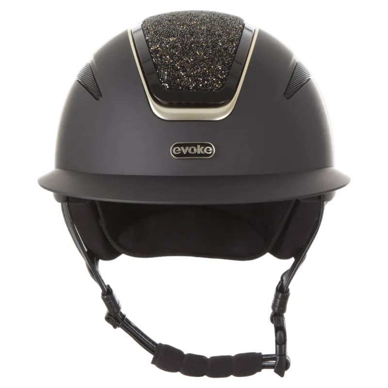 Evoke Callisto Wide Peak Riding Hat in Black with Gold Crystals