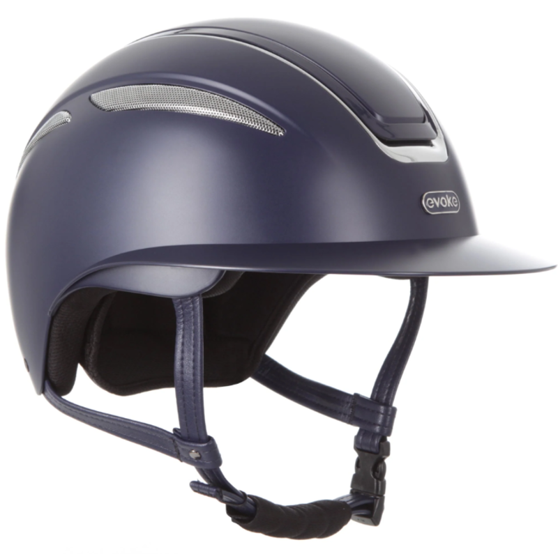 evoke Callisto Wide Peak Riding Hat in Navy and Chrome-3