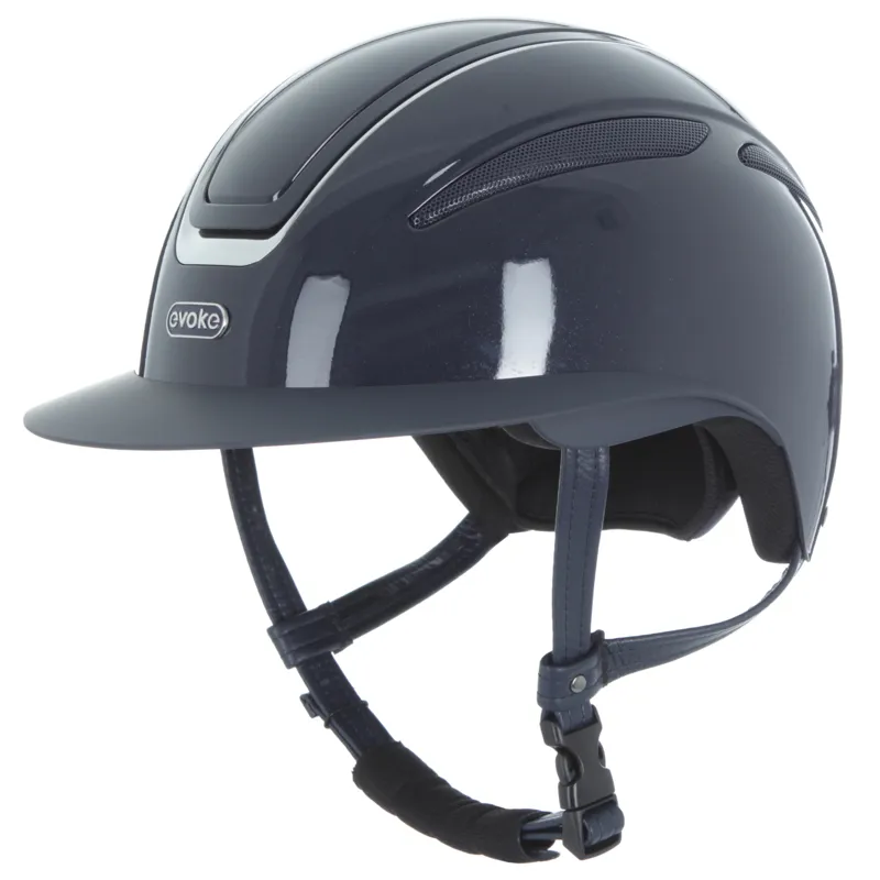 evoke Callisto Wide Peak Riding Hat in Navy Metallic and Chrome-1
