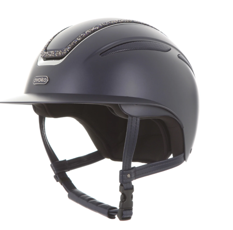 evoke Callisto Wide Peak Riding Hat in Navy with Navy Crystal Frame-2
