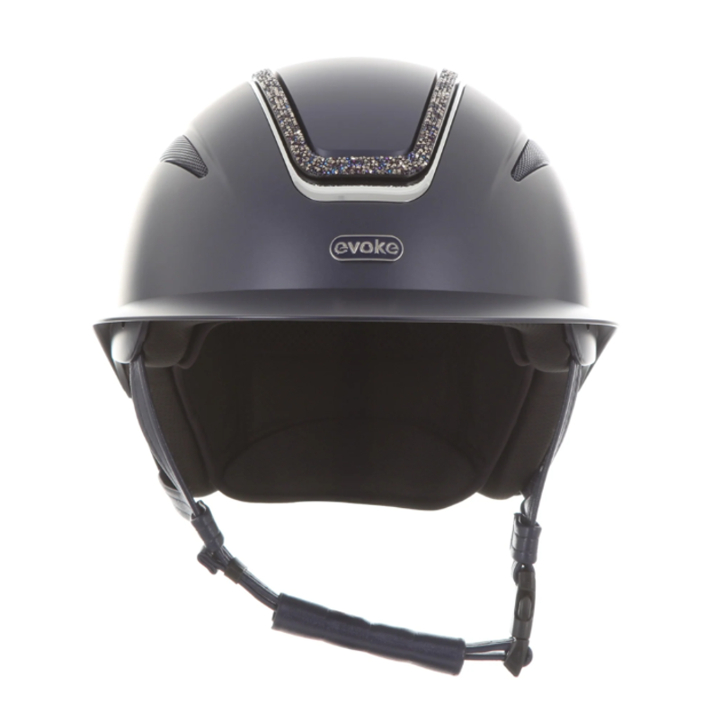 evoke Callisto Wide Peak Riding Hat in Navy with Navy Crystal Frame