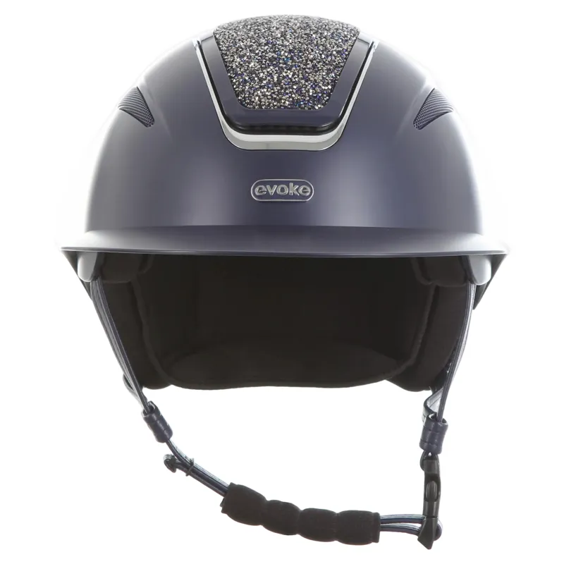 Evoke Callisto Wide Peak Riding Hat in Navy with Navy Crystals