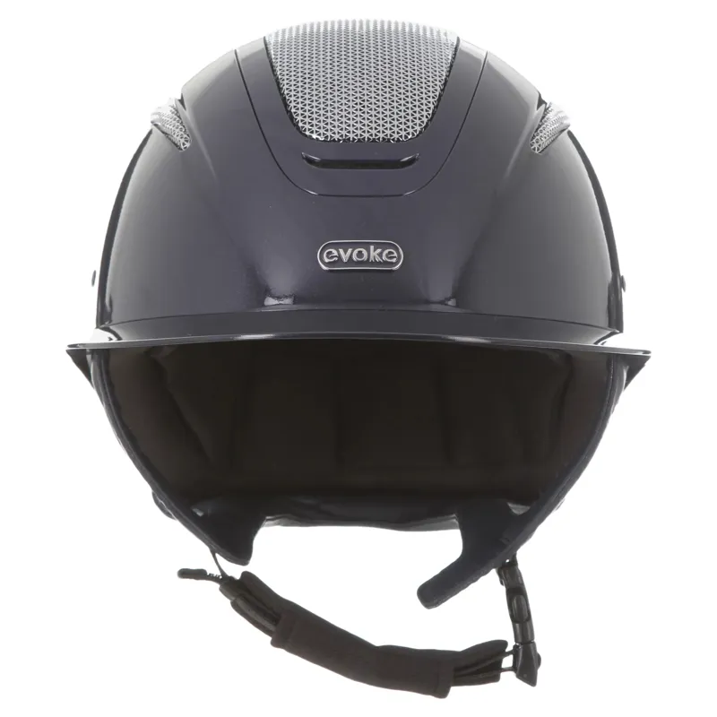 Evoke Elara Wide Peak Riding Helmet in Navy Metallic with Silver Chrome