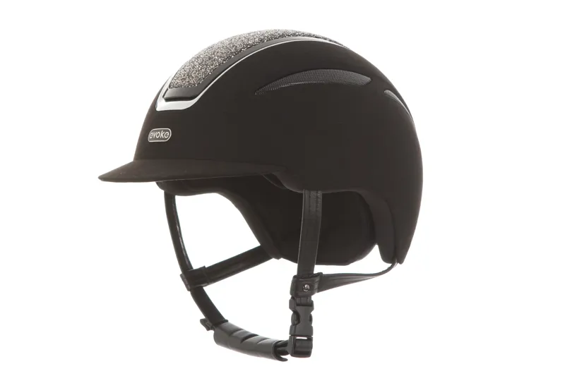 evoke Callisto Classic Peak Riding Hat in Black Suede with Marcasite Crystal-4