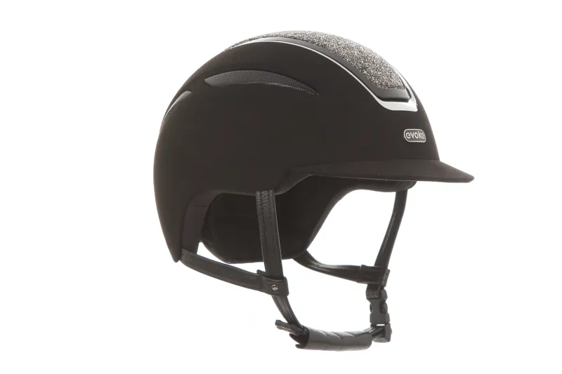 evoke Callisto Classic Peak Riding Hat in Black Suede with Marcasite Crystal-2