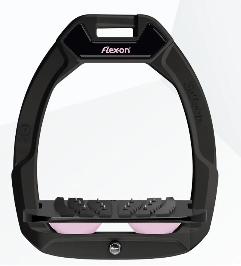 Flex-On Safe-On Stirrups Inclined in Black/Black/Light Pink