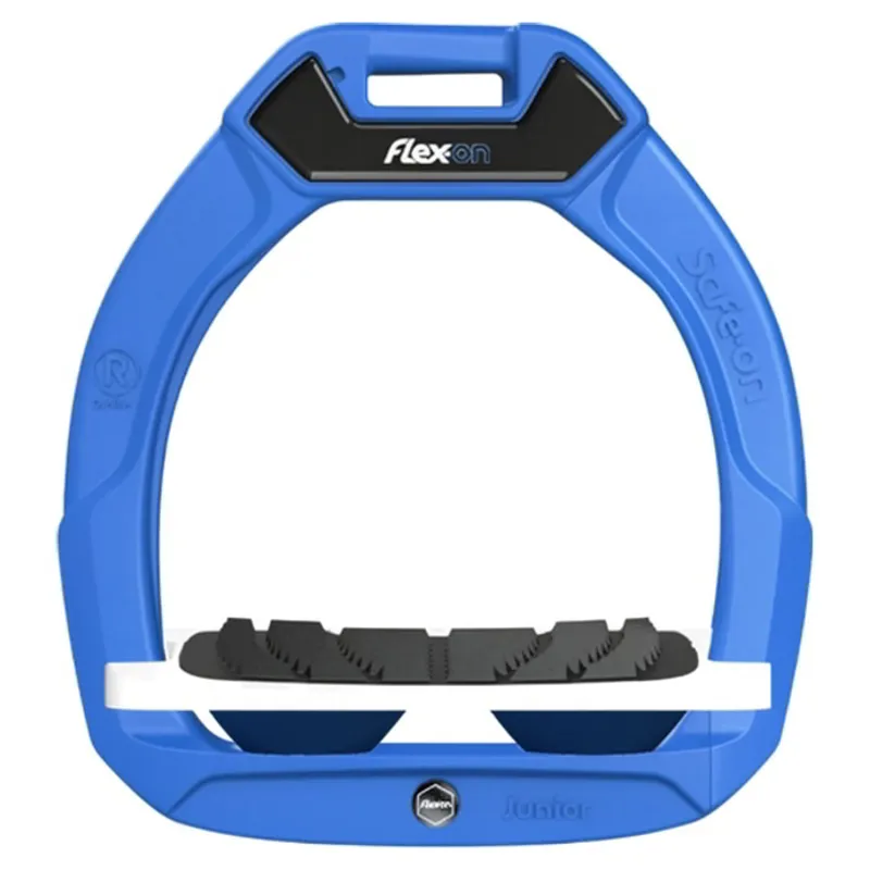 Flex-on Safe-on Junior Stirrups in Blue/White/Dark Blue