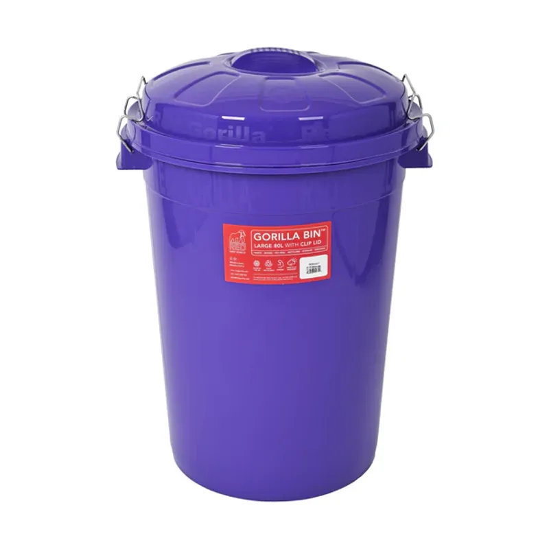 Red Gorilla 80L Bin with Clip Lid in Purple-1