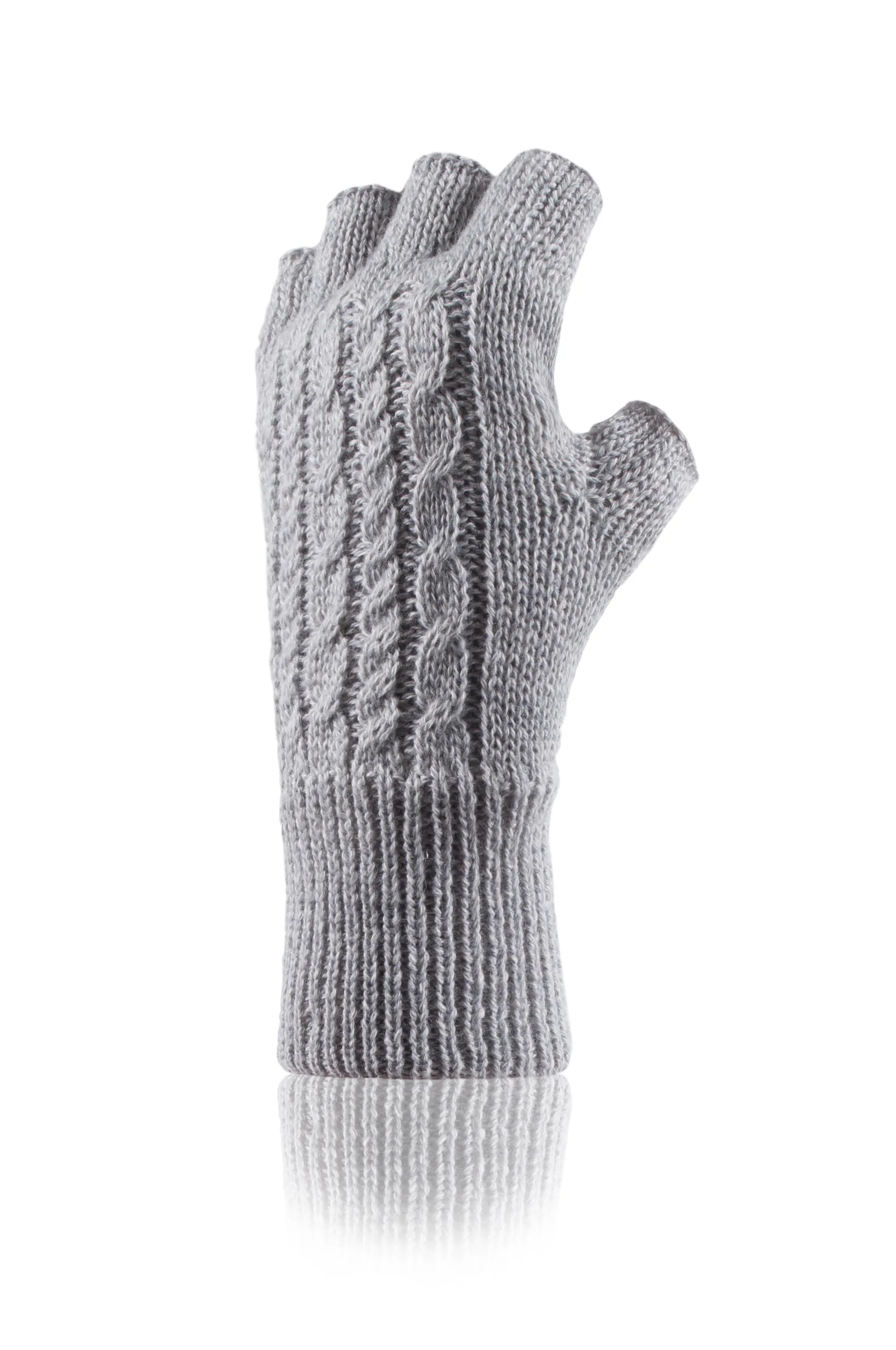Heat Holders Cable Fingerless Gloves Ladies in Grey