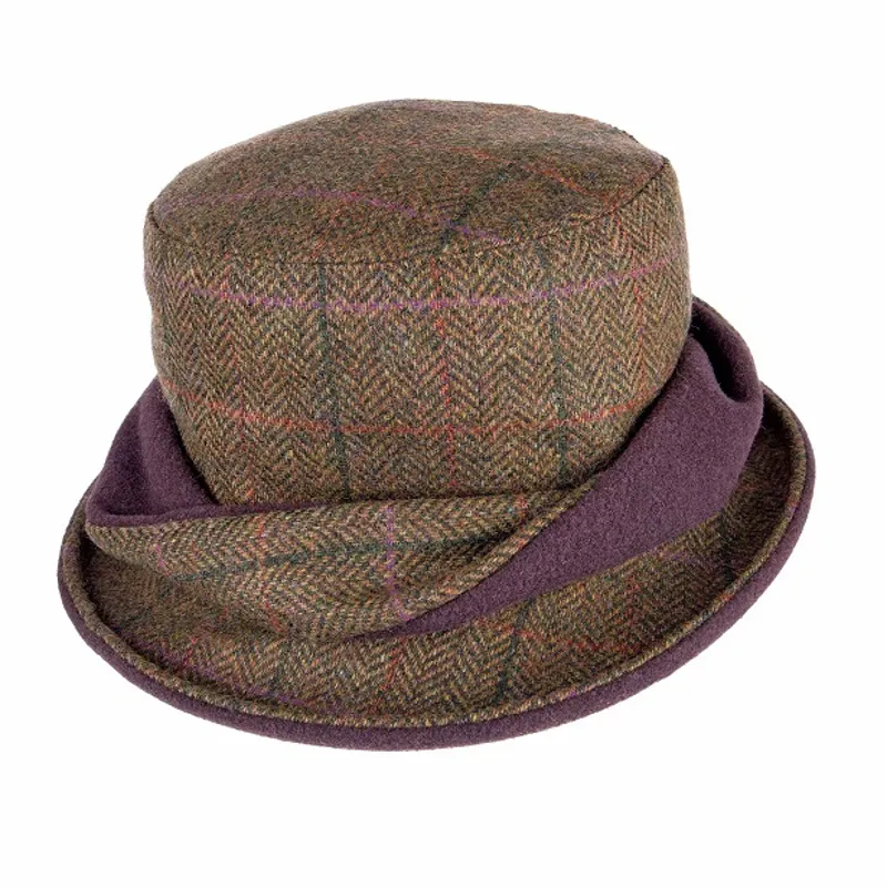 Heather Elise Ladies Tweed Twist Hat in Green and Lilac