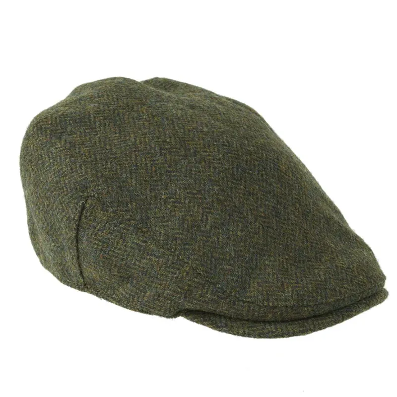 Heather Chapman British Tweed Flat Cap in Green Herringbone