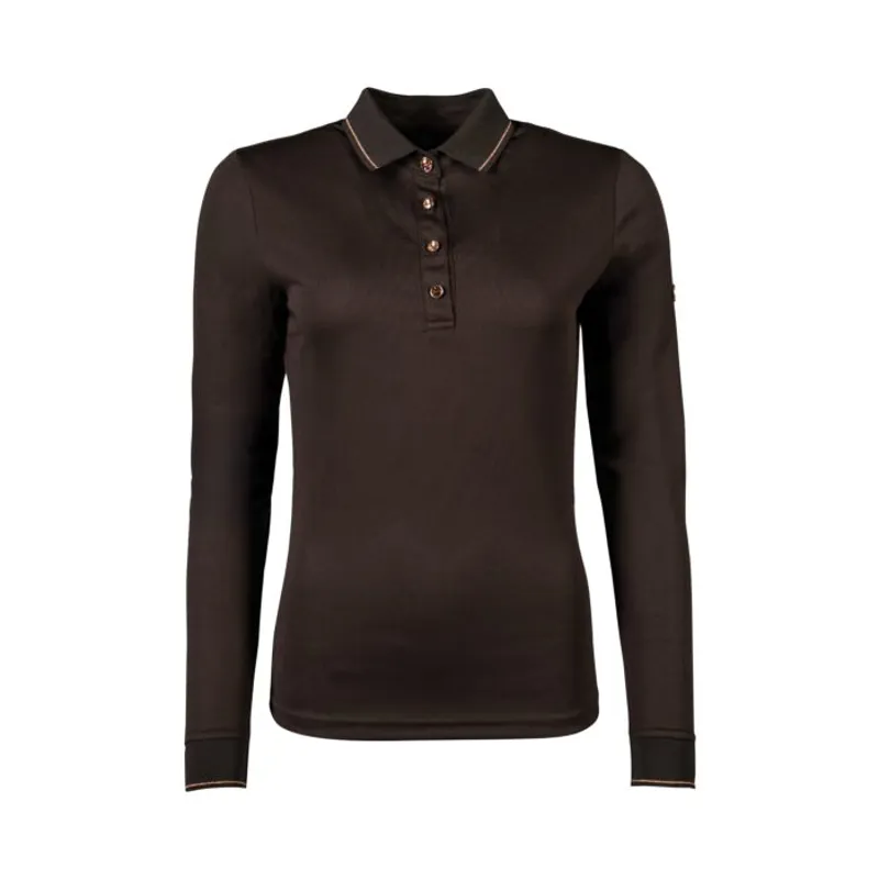 HKM Rosegold Glamour Long Sleeve Polo Shirt in Brown and Rose Gold