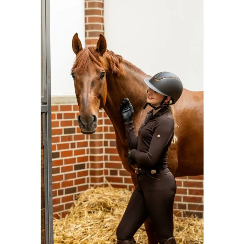 HKM Rosegold Glamour Long Sleeve Polo Shirt in Brown and Rose Gold-1