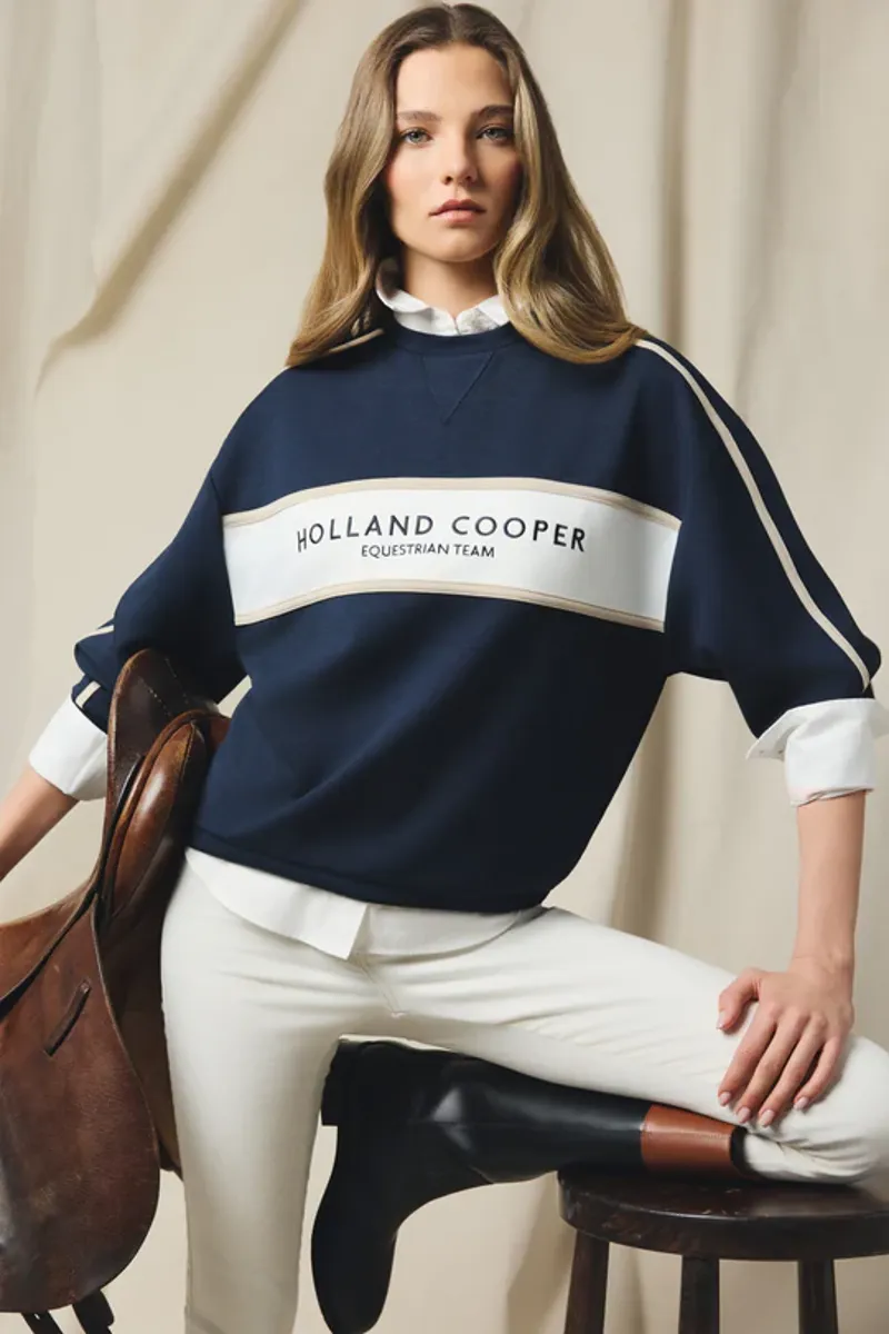 Holland Cooper Equestrian Crew Neck Sweat Ladies in Ink Navy