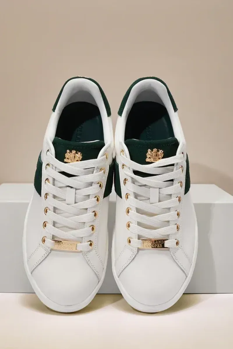 Holland Cooper Knightsbridge Court Trainer in White Racing Green-3