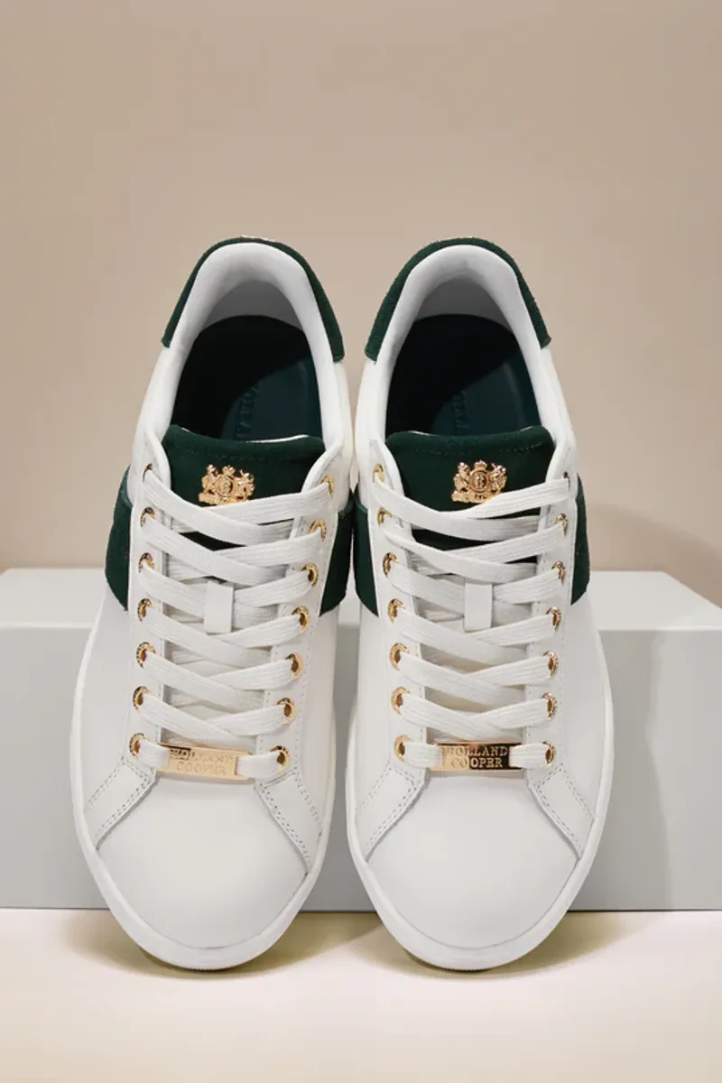 Holland Cooper Knightsbridge Court Trainer in White Racing Green-2