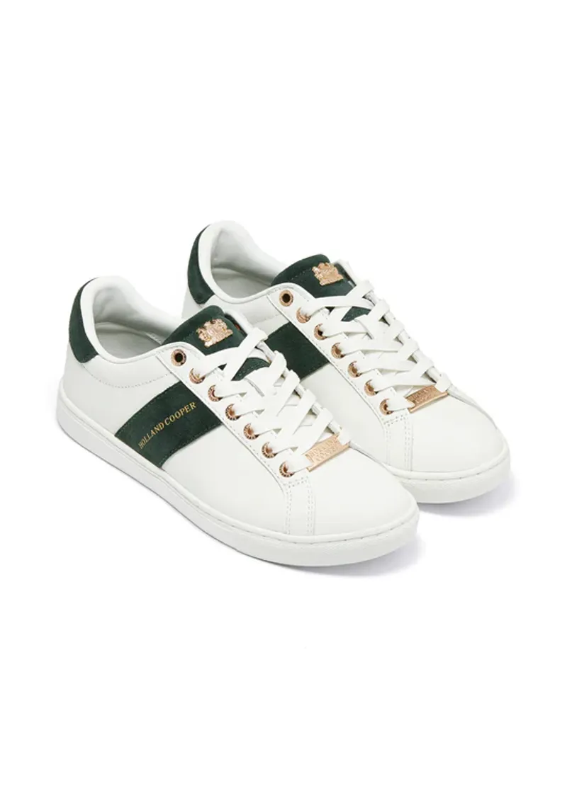 Holland Cooper Knightsbridge Court Trainer in White Racing Green-3