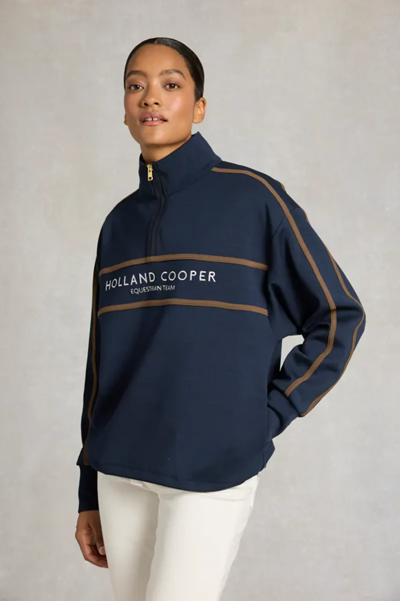 Holland Cooper Equestrian Quarter Zip Neck Sweat Ladies in Ink Navy-1