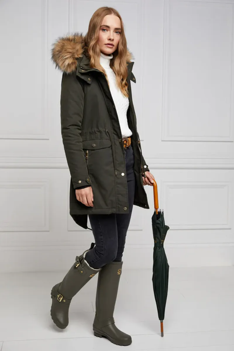 Holland Cooper Sherpa Lined Regency Wellington in Matte Green-3