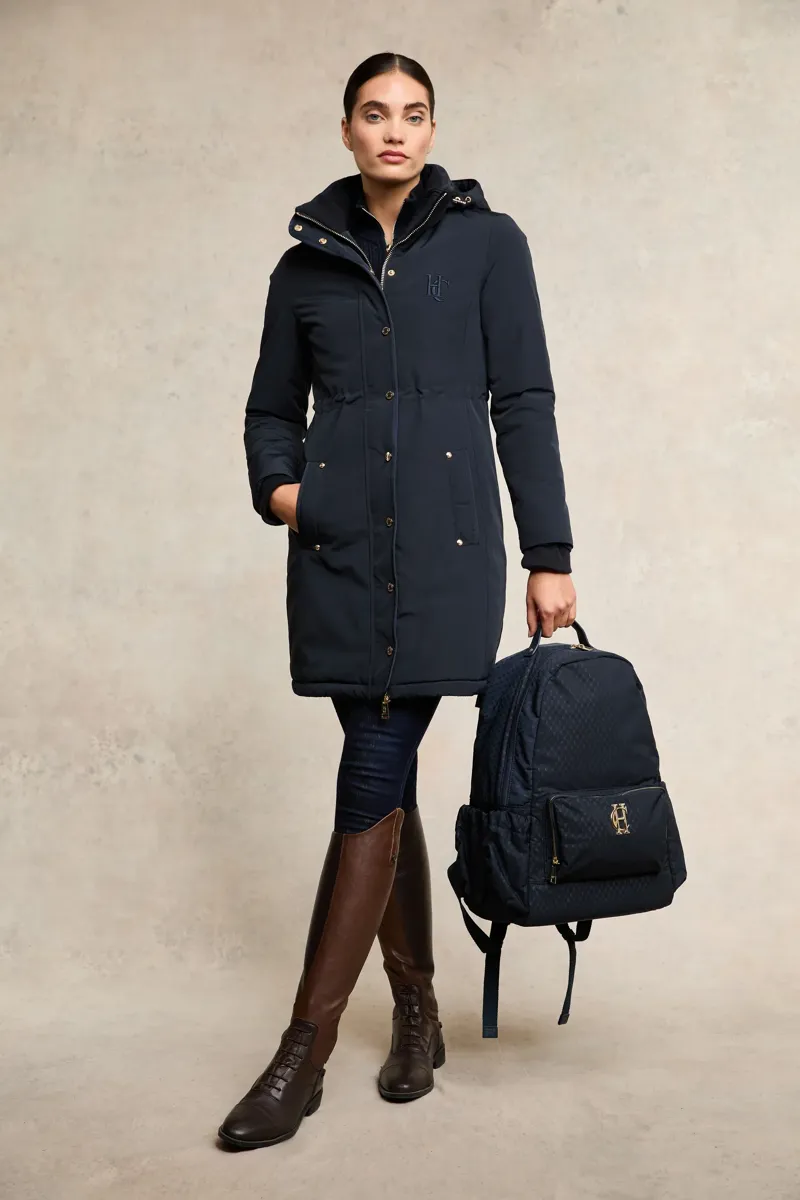 Holland Cooper Team Waterproof Coat Ladies in Ink Navy Mono-2