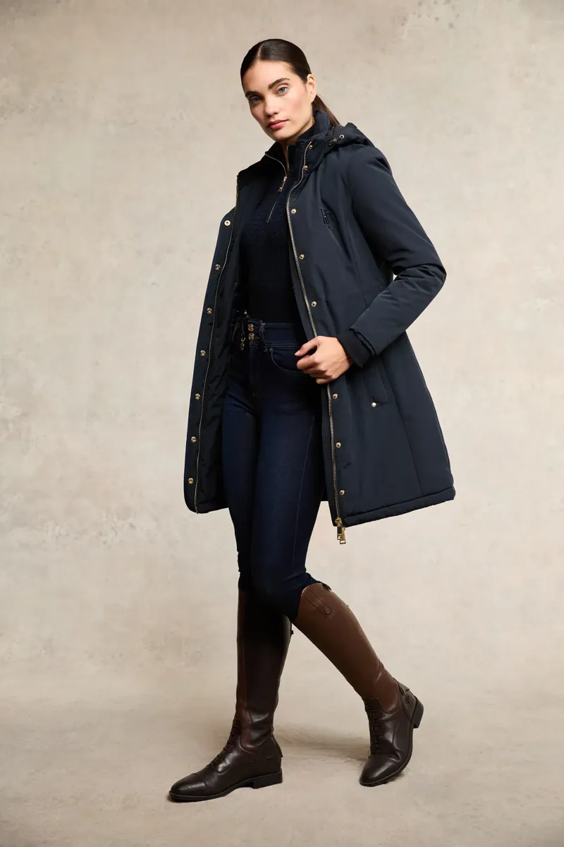 Holland Cooper Team Waterproof Coat Ladies in Ink Navy Mono-3
