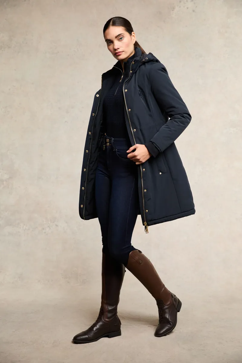 Holland Cooper Team Waterproof Coat Ladies in Ink Navy Mono-2