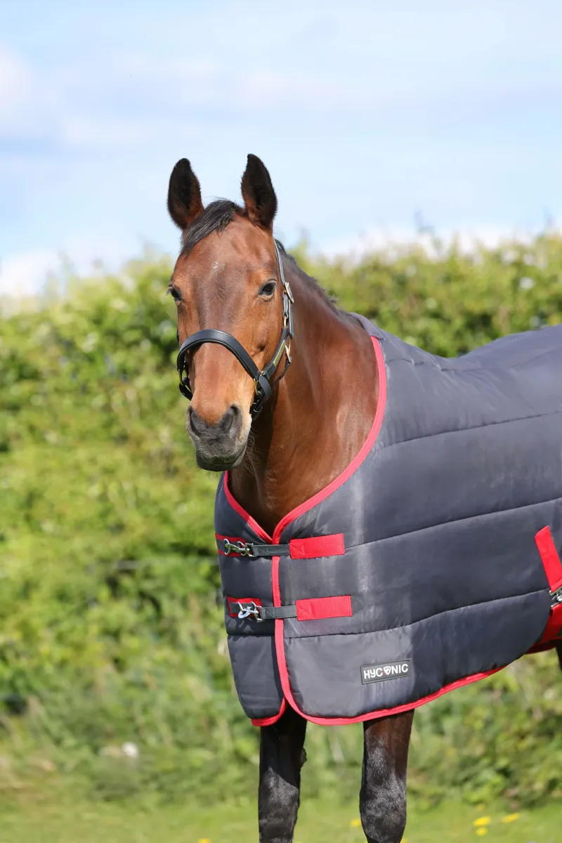 HyEquestrian HyConic 250g Stable Rug in Charcoal and Red-1