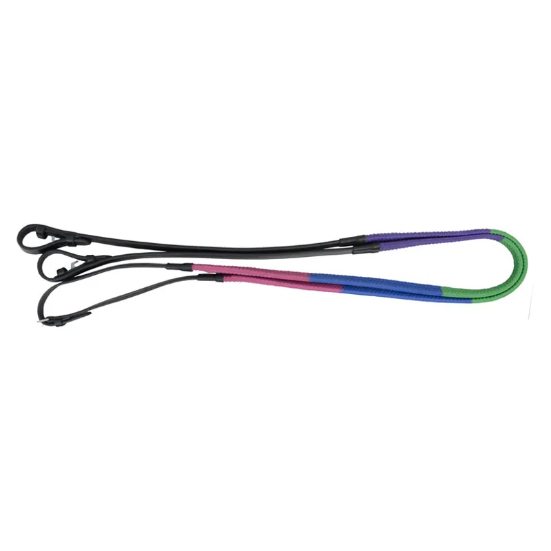 Hy Equestrian Rubber Covered Training Reins in Bright Multi Coloured-1