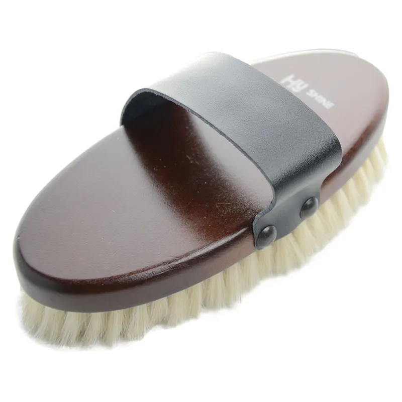 HySHINE Deluxe Goat Hair Wooden Body Brush Large in Brown