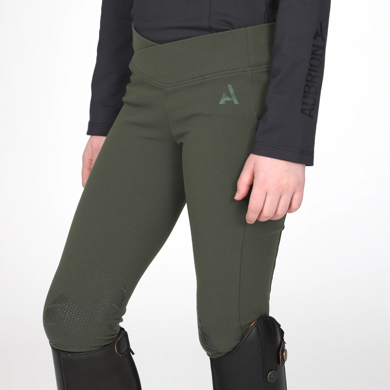Aubrion React Crossover Young Rider Riding Tights - Khaki-2