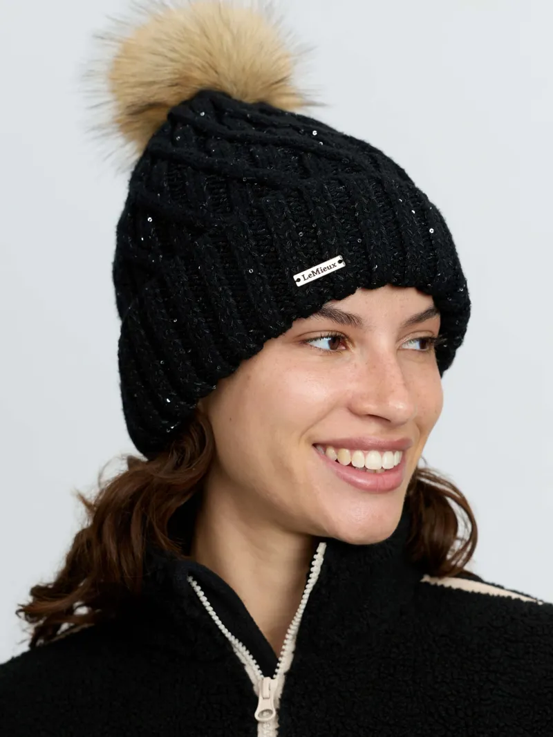 LeMieux Bernie Sequin Beanie in Black-1