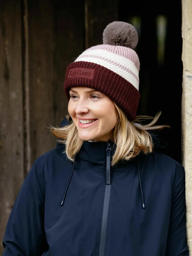LeMieux Sealskinz Waterproof Stripe Beanie in Dusty Pink-1