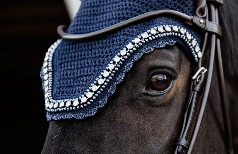 Kentucky Horsewear Fly Veil Wellington Big Stone and Pearl in Navy