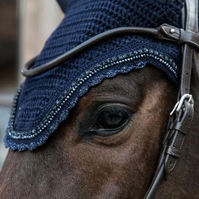 Kentucky Horsewear Fly Veil Wellington Stone and Pearl in Navy-2
