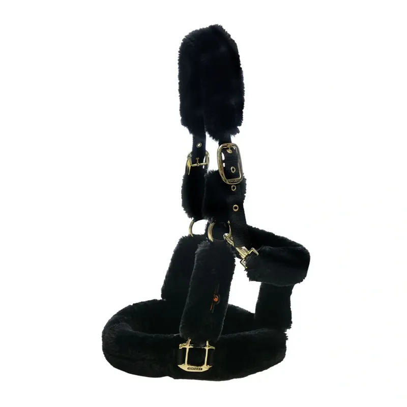 Kentucky Horsewear Sheepskin Travel Headcollar in Black-2