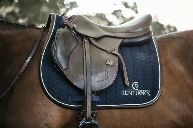 Kentucky Jumping Leather Fishbone Saddle Pad in Navy-1