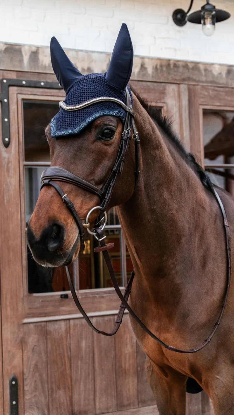 Kentucky Soundless Wellington Fly Veil with Glitter Stone in Dark Navy-2