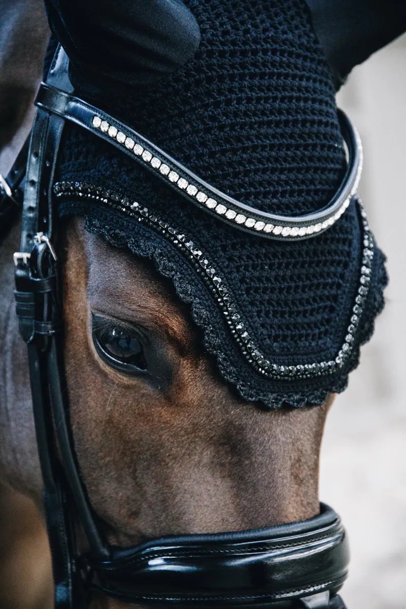 Kentucky Horsewear Fly Veil Wellington Stone and Pearl in Black-2