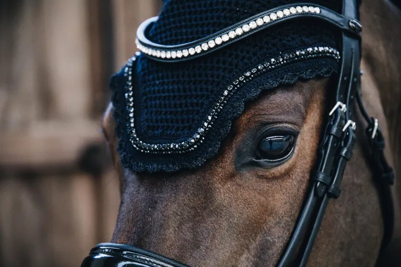 Kentucky Horsewear Fly Veil Wellington Stone and Pearl in Black-3