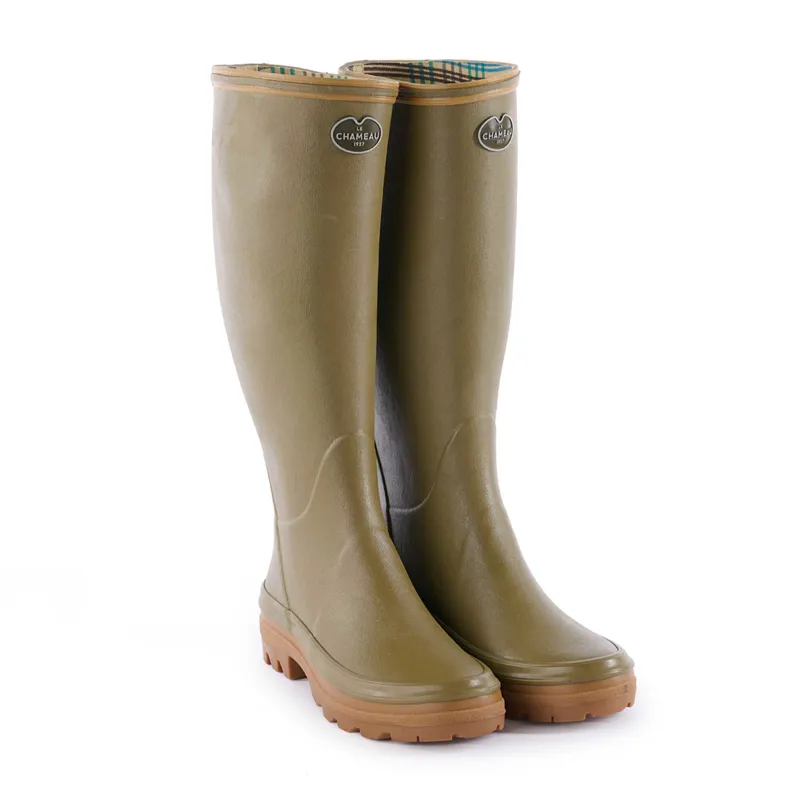 Le Chameau Giverney Jersey Lined Wellington Boot Ladies in Iconic Green-2