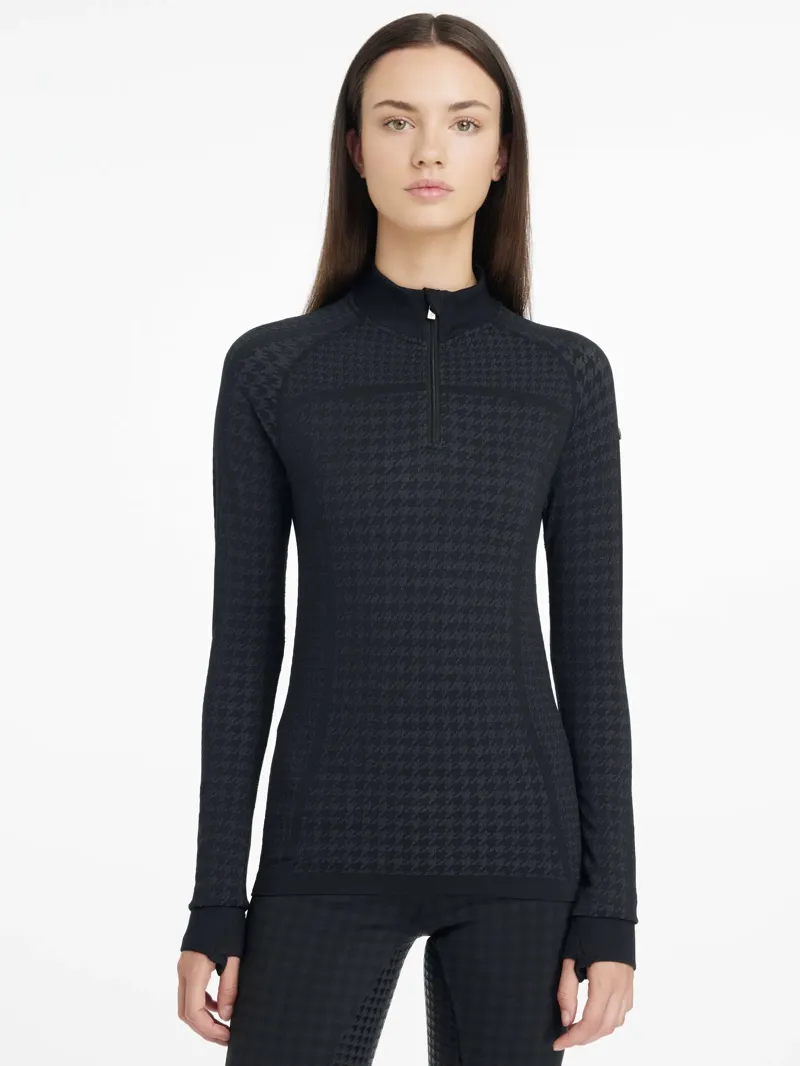 LeMieux Aspen Houndstooth Quarter Zip Top Ladies in Black