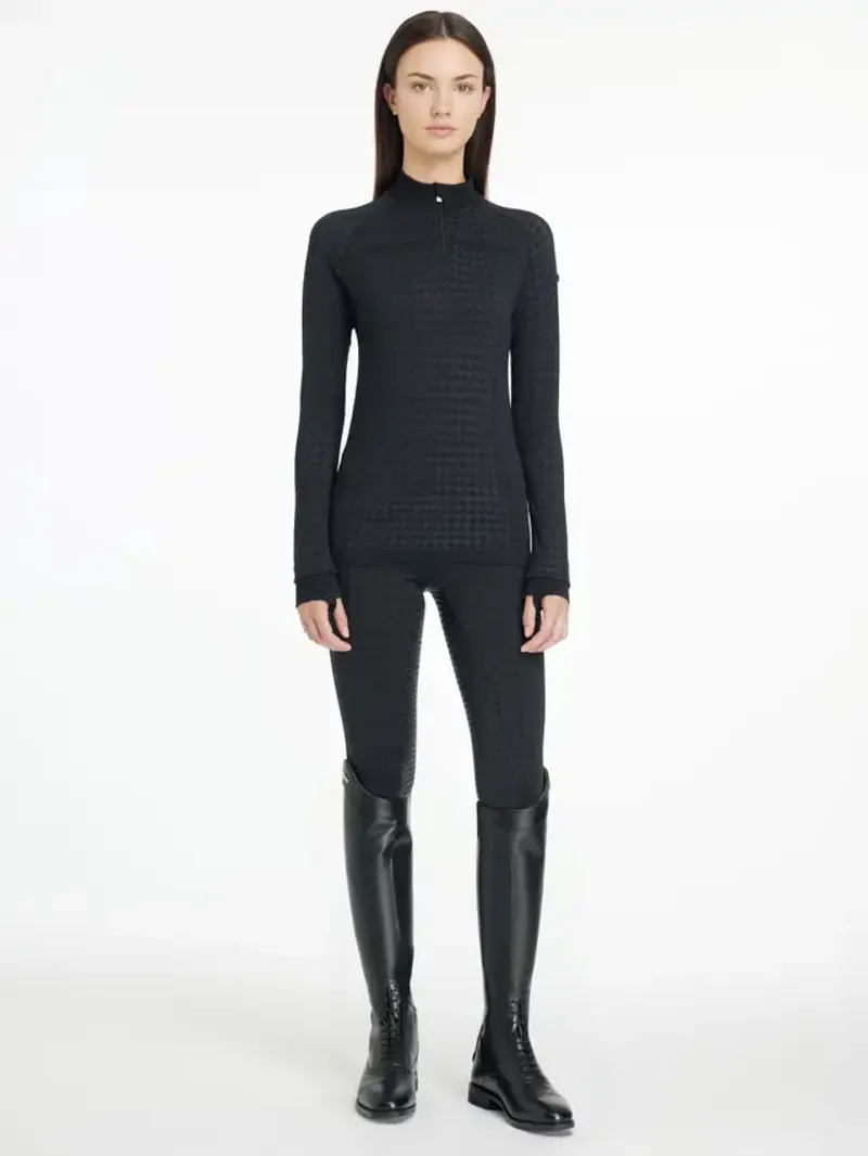 LeMieux Aspen Houndstooth Quarter Zip Top Ladies in Black-1