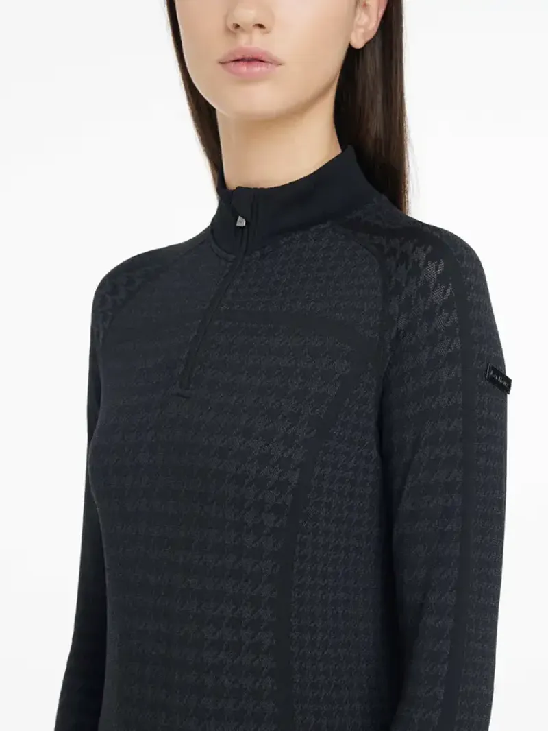LeMieux Aspen Houndstooth Quarter Zip Top Ladies in Black-2