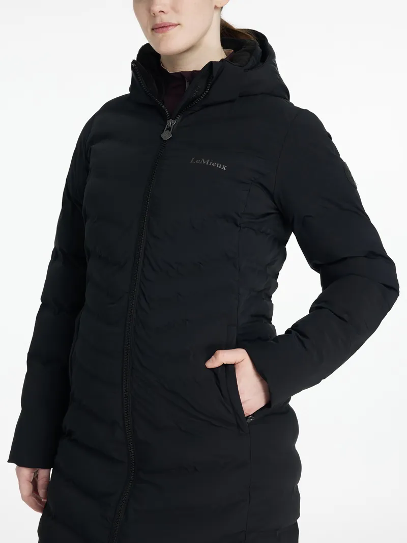 LeMieux Hayley Water Resistant Longline Puffer Coat in Black-2