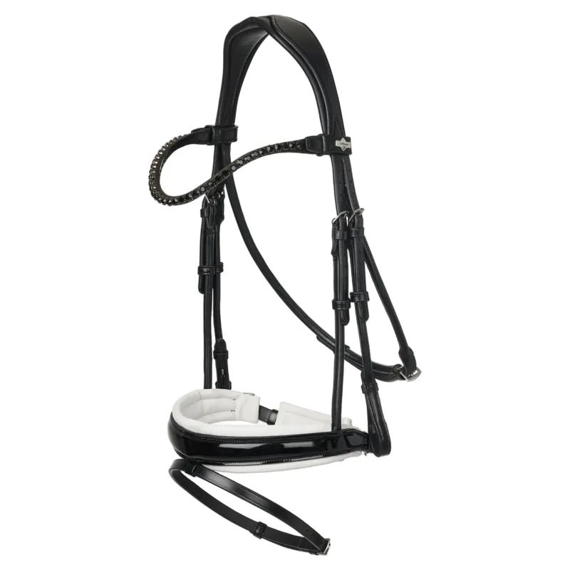 LeMieux Kudos Patent Rolled Dressage Bridle - Black and White