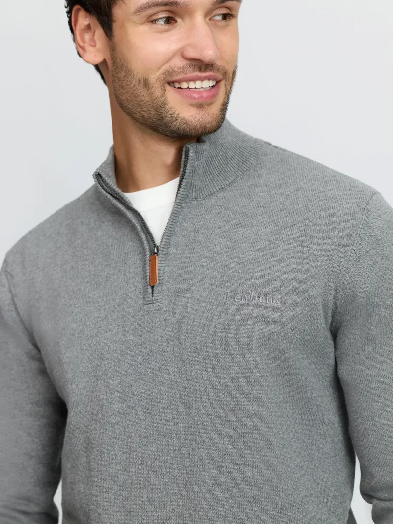 LeMieux Quarter Zip Knit Mens in Grey-4