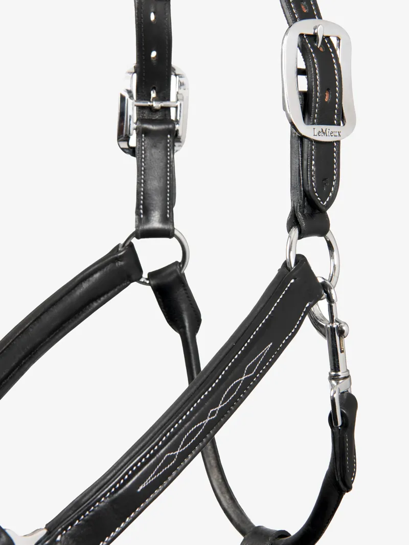 LeMieux Stitched Leather Headcollar in Black-3